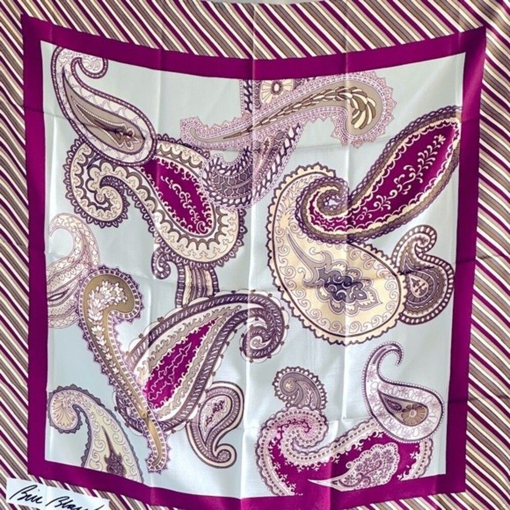 Vintage Bill Blass Paisley Print 100% Pure Silk Maroon Olive Green Gray Cream - Picture 2 of 6